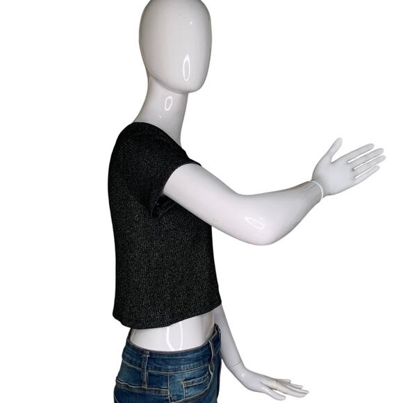 Forever 21 Ribbed Knit Crop Top Short Sleeve Black Marled White Size S - Picture 3 of 7